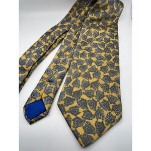 Sulka Mens Silk Tie Gold Blue Seashell Pattern Made in France Luxury Necktie